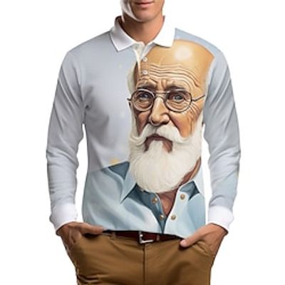 Portrait Men's Casual Print 3D Golf Polo Outdoor Casual Daily Streetwear Polyester Long Sleeve Turndown Polo Shirts Blue Fall  Winter S M L Micro-elastic Lapel Polo Lightinthebox