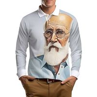 Portrait Men's Casual Print 3D Golf Polo Outdoor Casual Daily Streetwear Polyester Long Sleeve Turndown Polo Shirts Blue Fall  Winter S M L Micro-elastic Lapel Polo Lightinthebox - thumbnail