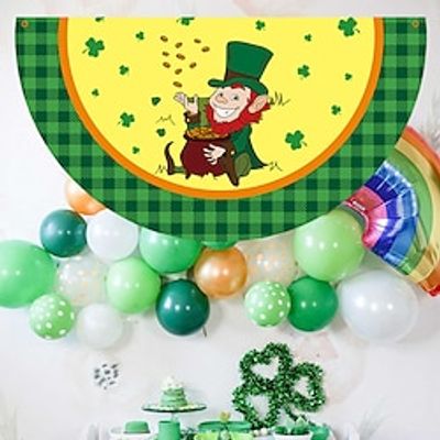 St. Patrick's Day Fan Flag Irish Shamrock Colver Irish Man Buffalo Plaid Half Fan Banner Flag with Canvas Header Brass Grommets for St. Patricks Party Outdoor Decor Lightinthebox