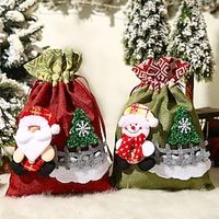 Holiday Candy Bag Santa Gift Bag Christmas Candy Bag Burlap Santa Gift Bags Drawstrings Favors Bag Soft Bag Reusable Treat Bags Pouch Bag for Candies Jewelry Gifts Santa Gift Sack. Lightinthebox - thumbnail