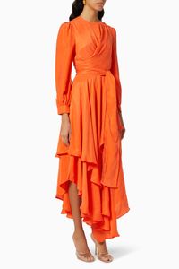 Ruffled Midi Dress in Satin Crepe