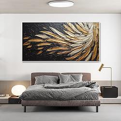 Hand painted Abstract Feather Oil Painting on Canvas hand painted Modern Wall Art Gold Black Painting for Living Room bedroom Wall Decor Custom Textured Painting artwork Lightinthebox