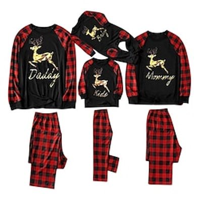 Family Christmas Pajamas Animal School Print Black Dark Red Yellow Long Sleeve Mommy And Me Outfits Active Matching Outfits Lightinthebox