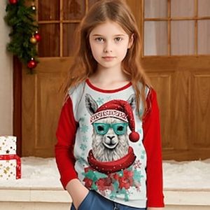 Christmas Girls' 3D Alpaca Tee Shirt Long Sleeve 3D Print Fall Winter Active Fashion Cute Polyester Kids 3-12 Years Crew Neck Outdoor Casual Daily Regular Fit miniinthebox