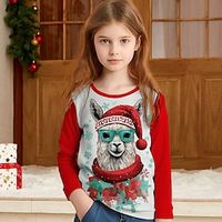 Christmas Girls' 3D Alpaca Tee Shirt Long Sleeve 3D Print Fall Winter Active Fashion Cute Polyester Kids 3-12 Years Crew Neck Outdoor Casual Daily Regular Fit miniinthebox - thumbnail