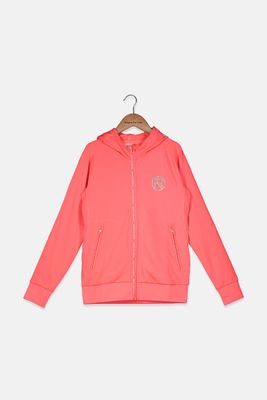Kids Girls Knit Hoodie Running Jacket Peach Blow Kids Girls Knit Hoodie Running Jacket Peach Blow
