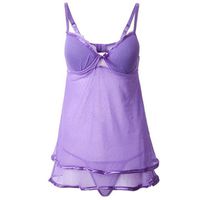 Plus Size Women Sexy Double Layer Nightdress Deep V Mesh Sleepwear