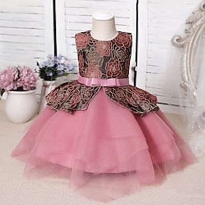 Kids Little Girls' Dress Jacquard Solid Colored Tulle Dress Party Birthday Ruffle Sparkle Green Blue Pink Above Knee Short Sleeve Princess Sweet Dresses Spring Summer Slim 1 PC 3-12 Years miniinthebox