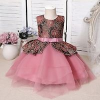 Kids Little Girls' Dress Jacquard Solid Colored Tulle Dress Party Birthday Ruffle Sparkle Green Blue Pink Above Knee Short Sleeve Princess Sweet Dresses Spring Summer Slim 1 PC 3-12 Years miniinthebox - thumbnail
