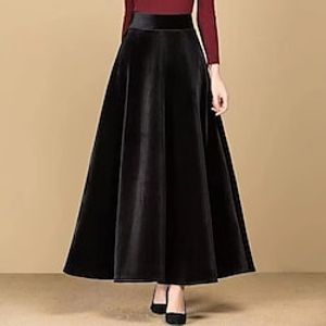 Women's Work Skirts Long Skirt Maxi Velvet Black Skirts Pocket Long Street Daily S M L miniinthebox