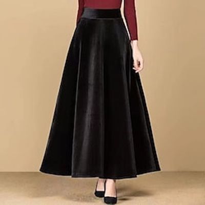 Women's Work Skirts Long Skirt Maxi Velvet Black Skirts Pocket Long Street Daily S M L miniinthebox