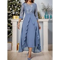Women's Sequin Dress Prom Dress Party Dress Long Dress Maxi Dress Blue 34 Length Sleeve Pure Color Ruffle Spring Fall Winter Crew Neck Fashion Winter Dress Wedding Guest Evening Party 2023 S M L XL Lightinthebox - thumbnail