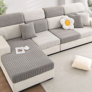Stretch Sofa seat Cushion Cover Slipcover Elastic Couch Armchair Loveseat 4 or 3 Seater Grey Plain Solid Soft Durable Washable Lightinthebox