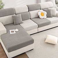 Stretch Sofa seat Cushion Cover Slipcover Elastic Couch Armchair Loveseat 4 or 3 Seater Grey Plain Solid Soft Durable Washable Lightinthebox - thumbnail