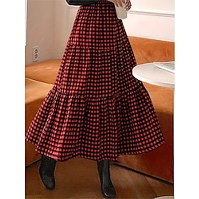 Women's A Line Plaid Skirt Maxi White  Black Wine Red Dark Red Skirts Fall  Winter Long Vintage Casual Daily L XL 2XL Lightinthebox