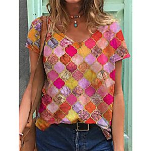 Women's T shirt Floral Graphic Print V Neck Tops Basic Basic Top Blue Purple Red miniinthebox