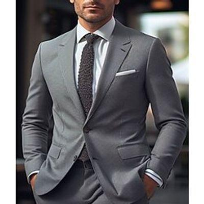 Gray Men's Wedding Suits Solid Colored 2 Piece Fashion Plus Size Double Breasted Six-buttons 2023 Lightinthebox