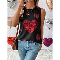 Women's Tank Top Vest Heart Valentine's Day Casual Black Print Sleeveless Fashion Streetwear Crew Neck Regular Fit Summer Lightinthebox