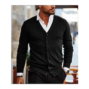 Men's Sweater Cardigan Knit Button Knitted Solid Color V Neck Vintage Style Clothing Apparel Winter Fall Black M L XL miniinthebox