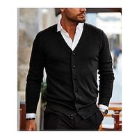 Men's Sweater Cardigan Knit Button Knitted Solid Color V Neck Vintage Style Clothing Apparel Winter Fall Black M L XL miniinthebox - thumbnail