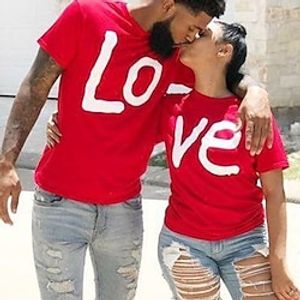 Couple's Men's Women's T shirt Tee LOVE Crew Neck Red Valentine's Day Daily Short Sleeve Print Clothing Apparel Polyester Fashion Casual Lightinthebox