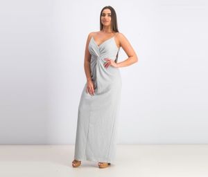 Womens Allover Metallic Knotted Gown  Silver