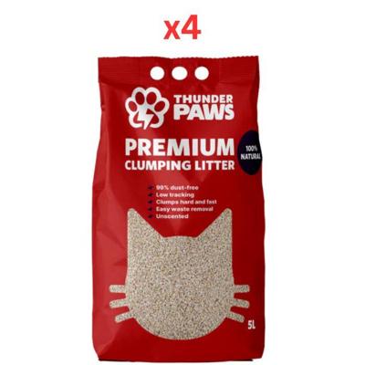 Thunder Paws Premium Hard Clumping Clay Cat Litter - Unscented 5L (Pack Of 4)