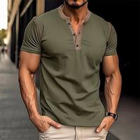 Men's T shirt Tee Henley Shirt Tee Tee Top Color Block Henley Street Vacation Short Sleeve Patchwork Clothing Apparel Fashion Designer Basic Lightinthebox