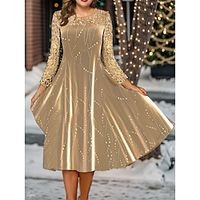 Women's Casual Dress Christmas Dress Velvet Dress Polka Dot Sequins Sequin Crew Neck Midi Dress Fashion Elegant Outdoor Christmas 34 Length Sleeve Regular Fit Yellow Fall Winter S M L XL XXL Lightinthebox - thumbnail