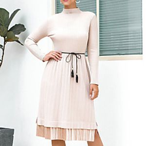 Women's Sweater Jumper Dress Knee Length Dress Blue Black Brown Beige Long Sleeve Solid Color Split Fall Turtleneck Casual 2021 One-Size miniinthebox