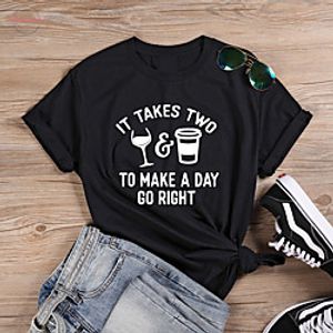Women's T shirt Graphic Text Graphic Prints Print Round Neck Basic Tops 100% Cotton White Black Light gray miniinthebox