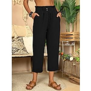Women's Pants Trousers Faux Linen Black White Blue Fashion Casual Daily Side Pockets Ankle-Length Comfort Solid Colored S M L XL 2XL Lightinthebox