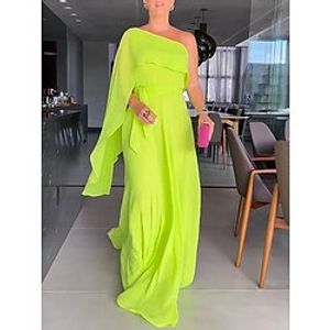 Women's Casual Dress Chiffon Dress Plain Dress Long Dress Maxi Dress Ruffle Outdoor Date Going out Fashion Elegant One Shoulder Long Sleeve 2023 Regular Fit Green Color S M L XL XXL Size Lightinthebox