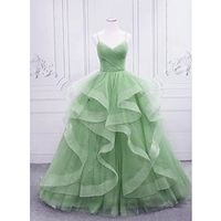 Ball Gown Prom Dresses Glittering Dress Formal Floor Length Sleeveless V Neck Tulle with Glitter Ruffles 2023 Lightinthebox - thumbnail