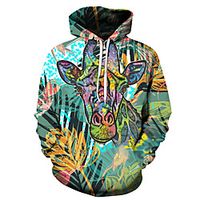Men's Unisex Plus Size Pullover Hoodie Sweatshirt Graphic Prints Reindeer Print Hooded Casual Daily Holiday 3D Print Basic Designer Hoodies Sweatshirts  Long Sleeve Green miniinthebox - thumbnail