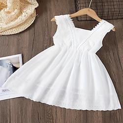 Kids Girls' Dress Solid Color Short Sleeve Party Outdoor Casual Fashion Daily Casual Polyester Summer Spring Fall 2-13 Years White Lightinthebox