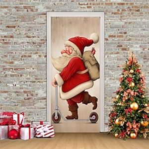 Christmas 3D Stickers Waterproof Door Stickers Xmas Door Mural Peel Self Adhesive Wallpaper PVC Sticker Removable Wall Decal for Home Office Decoration Lightinthebox