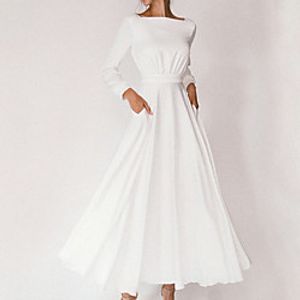 Women's Party Dress Maxi long Dress White Long Sleeve Solid Color Ruched Fall Boat Neck Elegant 2021 S M L XL XXL Lightinthebox