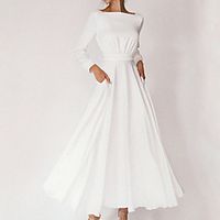 Women's Party Dress Maxi long Dress White Long Sleeve Solid Color Ruched Fall Boat Neck Elegant 2021 S M L XL XXL Lightinthebox - thumbnail