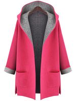 Hooded Patch Pocket Side Slit Color Block Roll Up Sleeve Coats - thumbnail