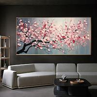 Blooming Peach Flowers Oil Painting Hand Painted Flower Tree Landscape On Canvas Modern Wall Art For Living Room Home Decor No Frame Lightinthebox - thumbnail