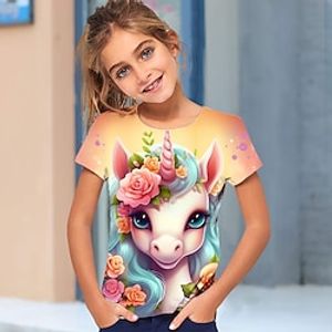 Girls' T shirt Short Sleeve T shirt Tee Graphic Cartoon Unicorn 3D Print Active Fashion Cute Polyester Outdoor Casual Daily Kids Crewneck 3-12 Years 3D Printed Graphic Regular Fit Shirt miniinthebox