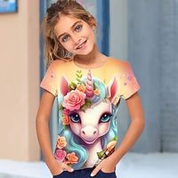 Girls' T shirt Short Sleeve T shirt Tee Graphic Cartoon Unicorn 3D Print Active Fashion Cute Polyester Outdoor Casual Daily Kids Crewneck 3-12 Years 3D Printed Graphic Regular Fit Shirt miniinthebox - thumbnail