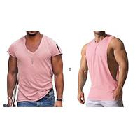 Men's Matching Sets Pink T shirt Tee Tank Top Vest Top Sets Short Sleeve V Neck Vacation Going out Plain Basic Polyester Summer Lightinthebox