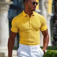 Men's Waffle Polo Shirt Golf Shirt Casual Holiday Ribbed Polo Collar Short Sleeve Fashion Basic Plain Button Soft Summer Spring Regular Fit Yellow Waffle Polo Shirt Lightinthebox