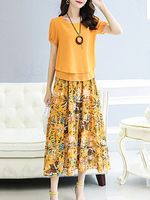 Round Neck Floral Printed Two-Piece Maxi Dress - thumbnail