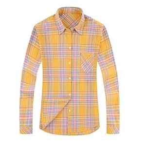 Men's Shirt Print Check Turndown Daily Holiday Button-Down Long Sleeve Tops Cotton Simple Casual Comfortable Yellow Khaki Brown miniinthebox