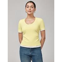 Eggshell Yellow Color-Block Knit Short-Sleeve Top
