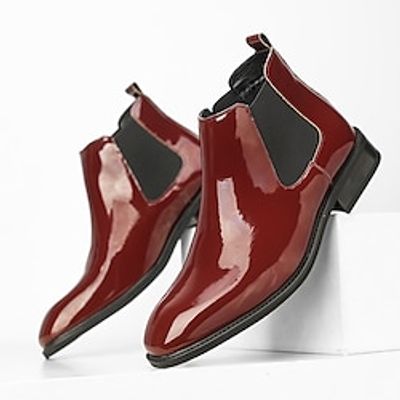 Men's Boots Chelsea Boots Dress Shoes Casual British Daily Patent Leather Comfortable Booties  Ankle Boots Loafer Black Red Fall Winter Lightinthebox