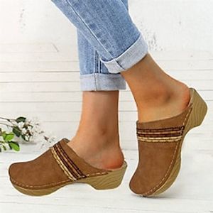 Women's Clogs Boho Bohemia Beach Summer Garden Clogs Daily Beach Wedge Heel Round Toe Vintage Casual Comfort Faux Leather Loafer Braided Brown Lightinthebox